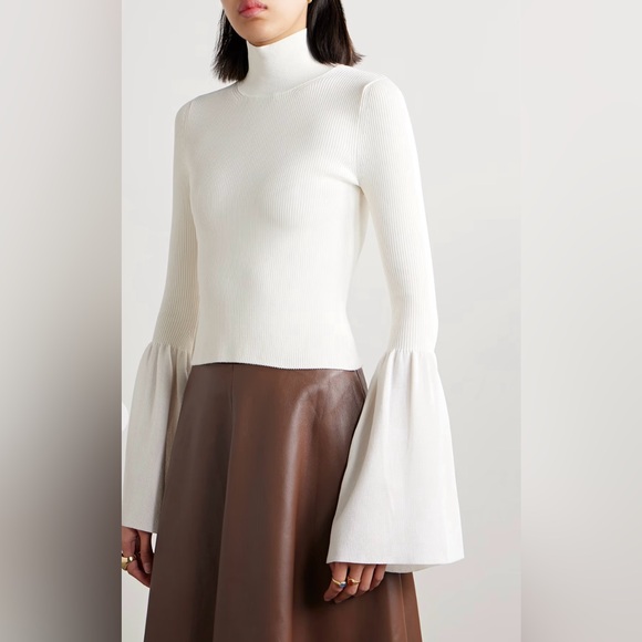 Altuzarra Dana Ribbed Stretch-Knit Dramatic Cuff Sleeve Sweater